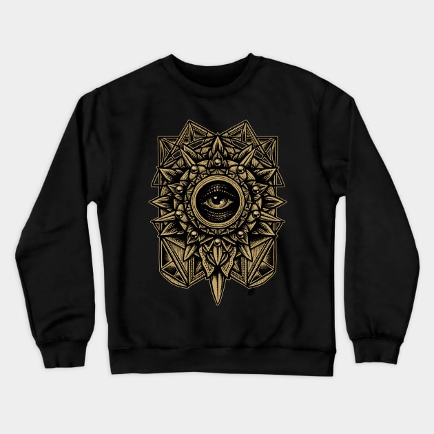 Sacred Geometry Seraphim Star Mandala Sepia Crewneck Sweatshirt by Roberto Jaras Lira